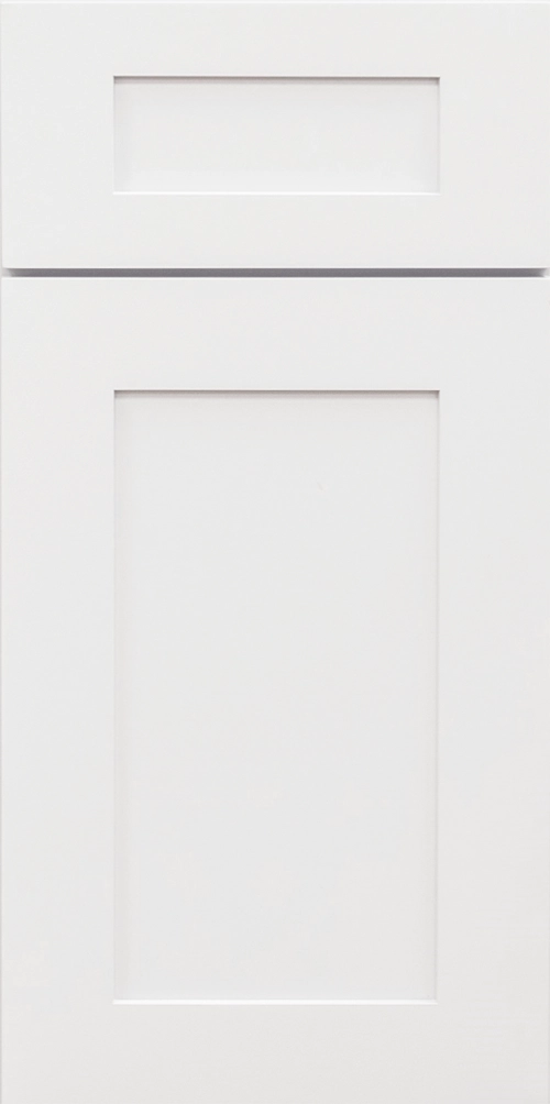 Shaker White cabinet door from our Three Series featuring wider stiles and rails.